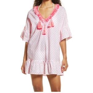 Lilly Pulitzer Kipper Pink and White Women's Swim Cover-Up Tunic xs/s